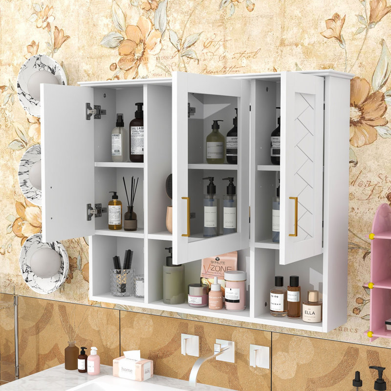 Armoire à pharmacie murale avec tablettes et portes réglables, Blanc