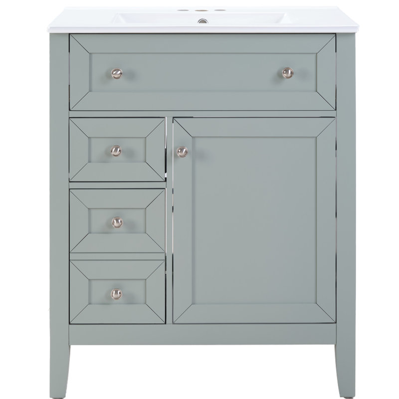 Meuble-lavabo en bois massif gris, lavabo en céramique, bac rabattable, tiroir simple, tablette réglable, charge de 70 kg, gris lisse avec sous-comptoir, fonctionnement