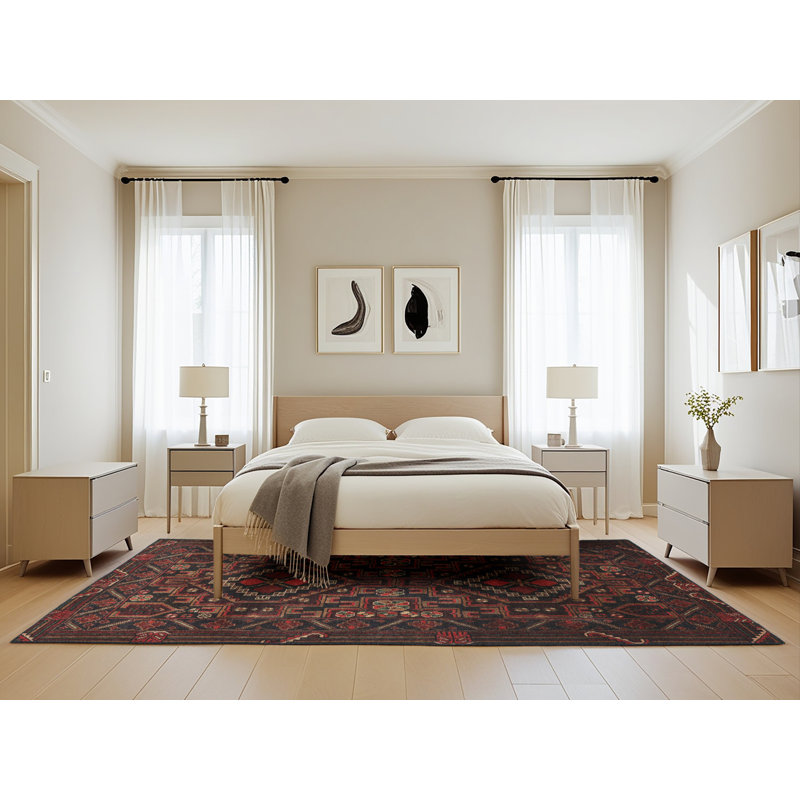 Tapis traditionnel mehroon/noir/crème, Rectangle 5 pi x 8 pi