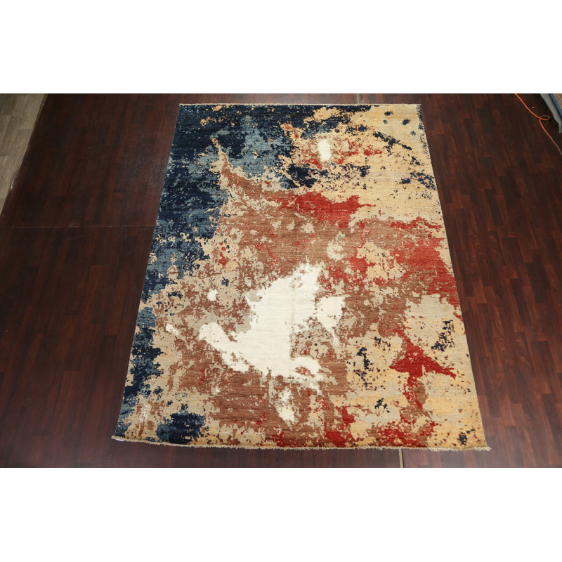 Tapis oriental en laine / soie à motif floral teinté Jupiter noué à la main
