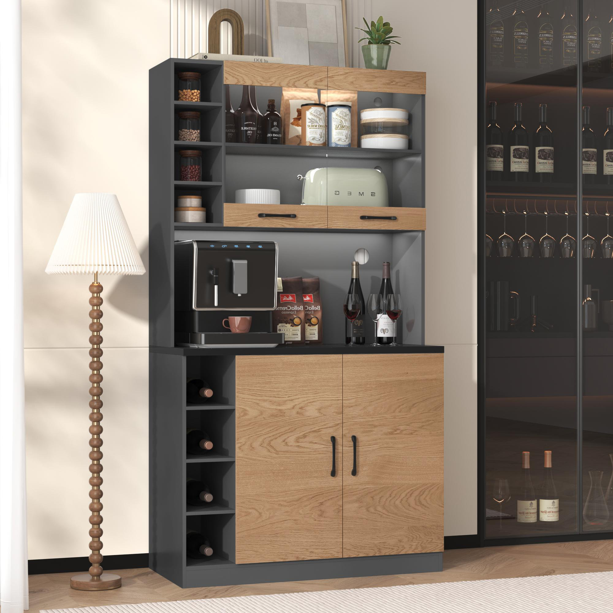 Latitude Run Led Display Cabinet With 4 Doors And Wine Racks White | Wayfair.co.uk