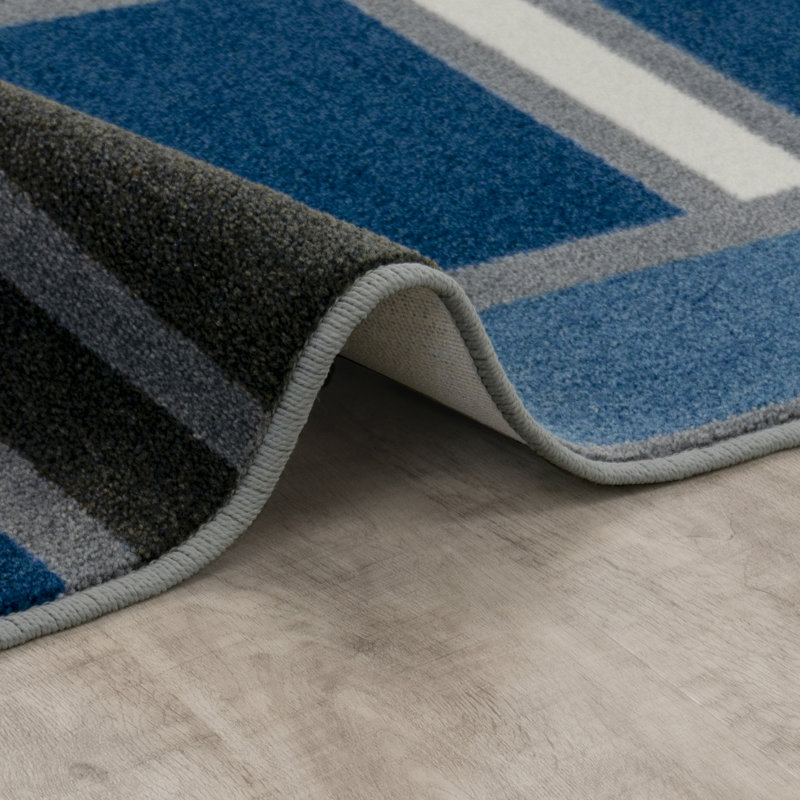 Tapis bleu / noir / gris Matilda, Rectangle 5 pi 4 po x 7 pi 8 po