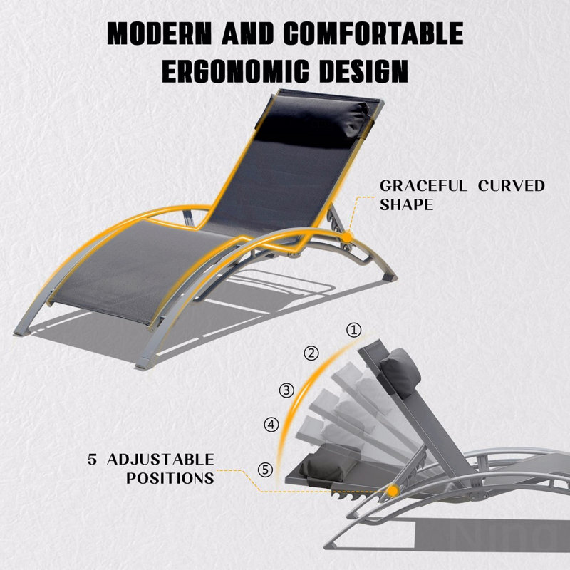 Set Of 2 Outdoor Pool Lounge Chair, Dark Grey, Gray