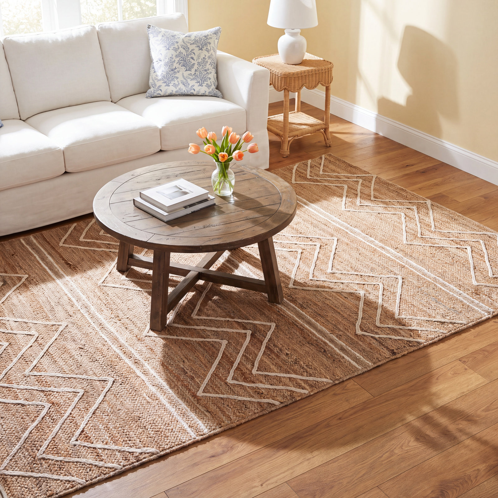 Albans Tan Hand-Loomed Chevron Jute Rug, Rectangle 8' x 10'