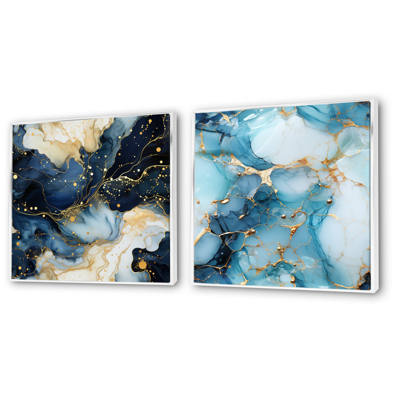 Kara - Ensemble de 2 reproductions d'art abstrait, Cadre blanc, H 16 po x l 33 po x P 1 po