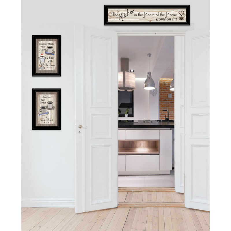 Kitchen-Come In Vignette - Ensemble de 3 reproductions de cadres photo sur papier, Cadre noir