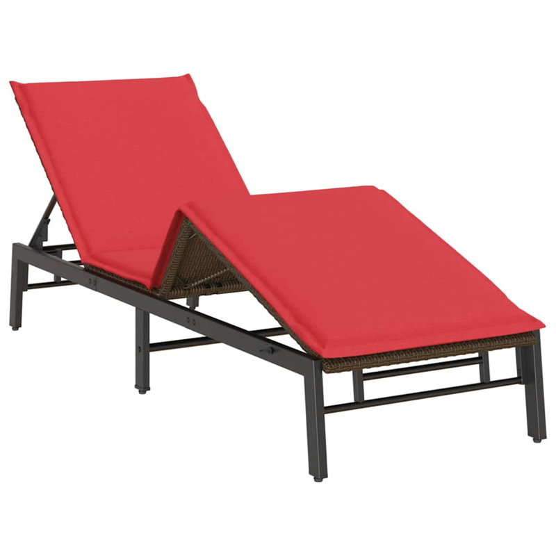  Chaise longue avec coussin en rotin de polyester brun, Rouge, Brun