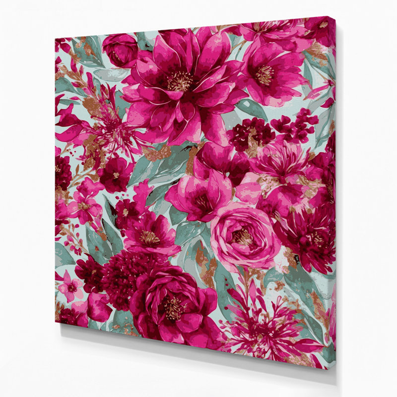 Aquarelle, art floral sur toile mauve, H 16 po x l 16 po