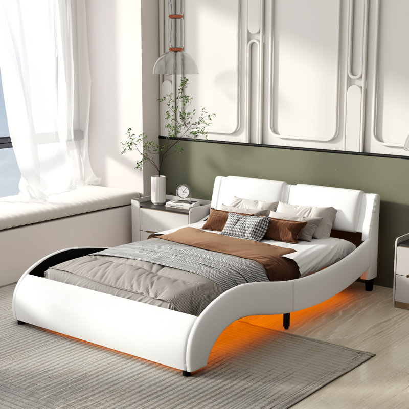 Lit-bateau en cuir Jusztina, Double, Blanc