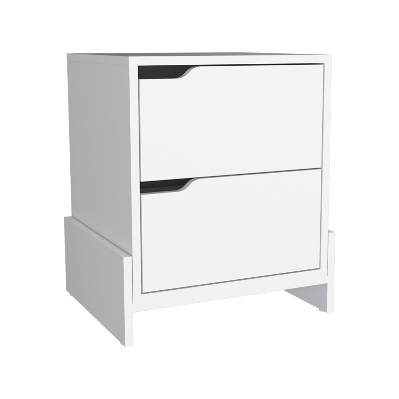 Table de chevet avec 2 tiroirs, table de bout avec base robuste, Blanc