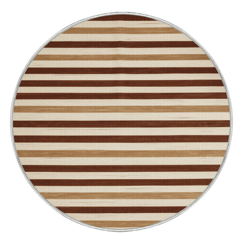 Tapis beige à rayures horizontales lavable à la machine, Rectangle 8 pi x 12 pi