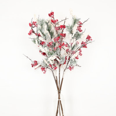 36" Artificial Winter Frosted Pine Needle Flower Cluster Floral Arrangement For Vase Filler, Farmhouse Twig Berry Branch Long Stem Floral Bulk Bouquet For Wedding Christmas Party Home Office Table Centerpiece Shelf Decorations