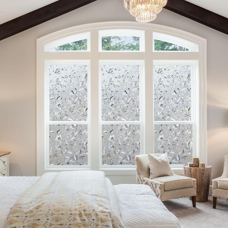 Film d'intimité pour fenêtre d'intimité avec vitrail décoratif bloquant le soleil pour contrôler la chaleur de la maison, motif de tulipe arc-en-ciel non adhésif
