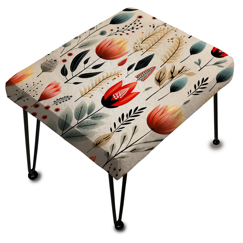 Orange Meadow Floral Pattern - Floral Rectangle Ottoman