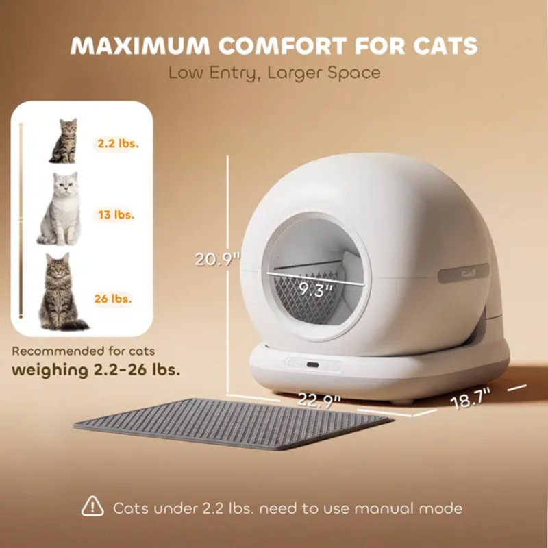 Litière pour chat 72L intelligente autonettoyante avec contrôle d'application, élimination des odeurs et capteurs de sécurité multiples