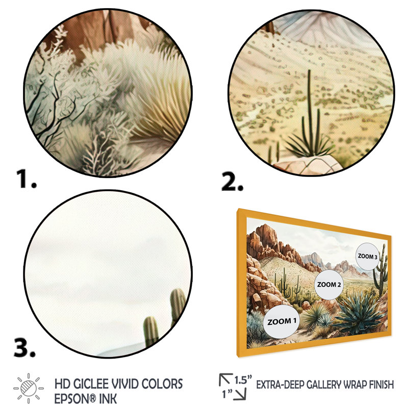 Arizona Desert IV - art mural occidental, Encadrement doré, H 24 po x l 32 po x P 1 po