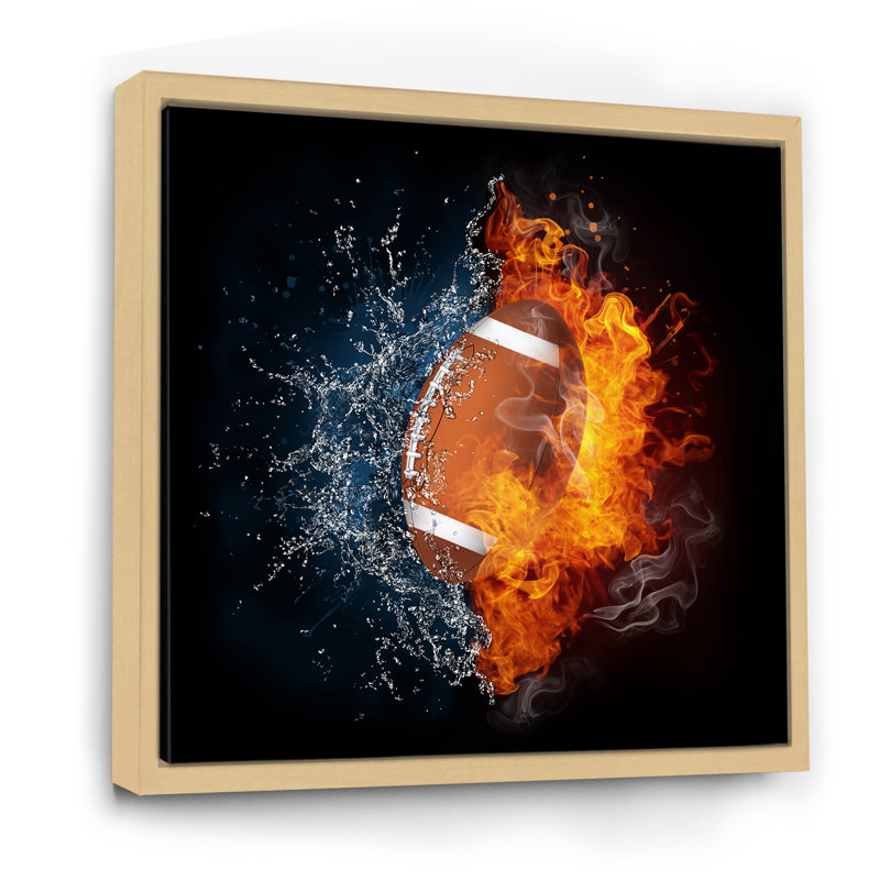 Fire Fire Football Ball - Peinture, H 16 po x l 16 po x P 1 po, Cadre flottant brun
