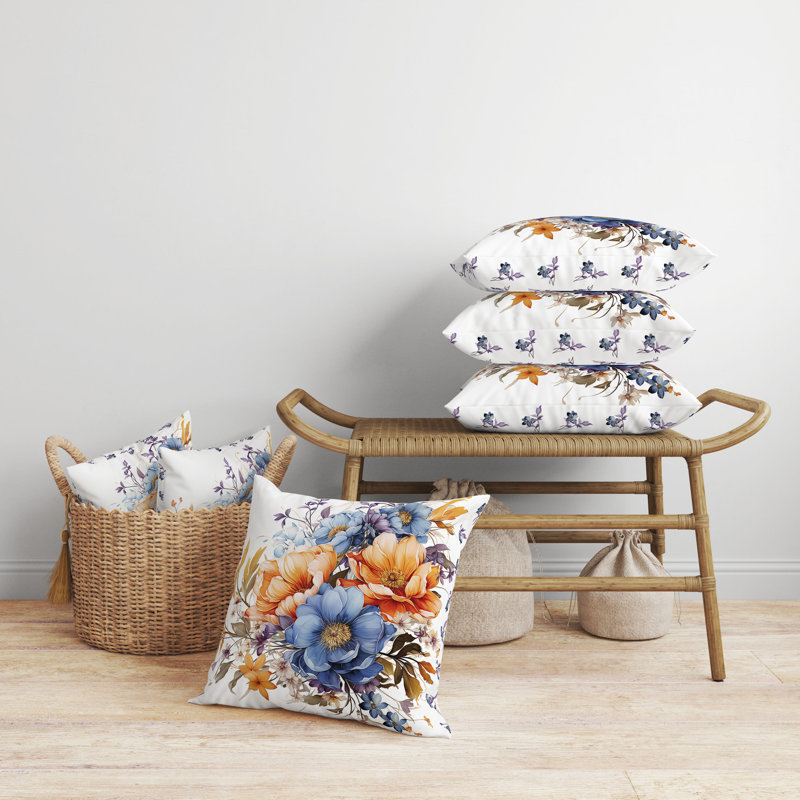 Coussin décoratif réversible Blossom Burst, H 20 po x l 20 po, Bleu/orange
