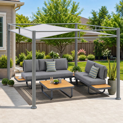Sunjoy 10' x 10' Outdoor Pergola, Darkeford Metal Pergola with Sling Fabric Sun Shade Canopy for Outdoor Patio, Garden, Yard, Deck, Entertaining