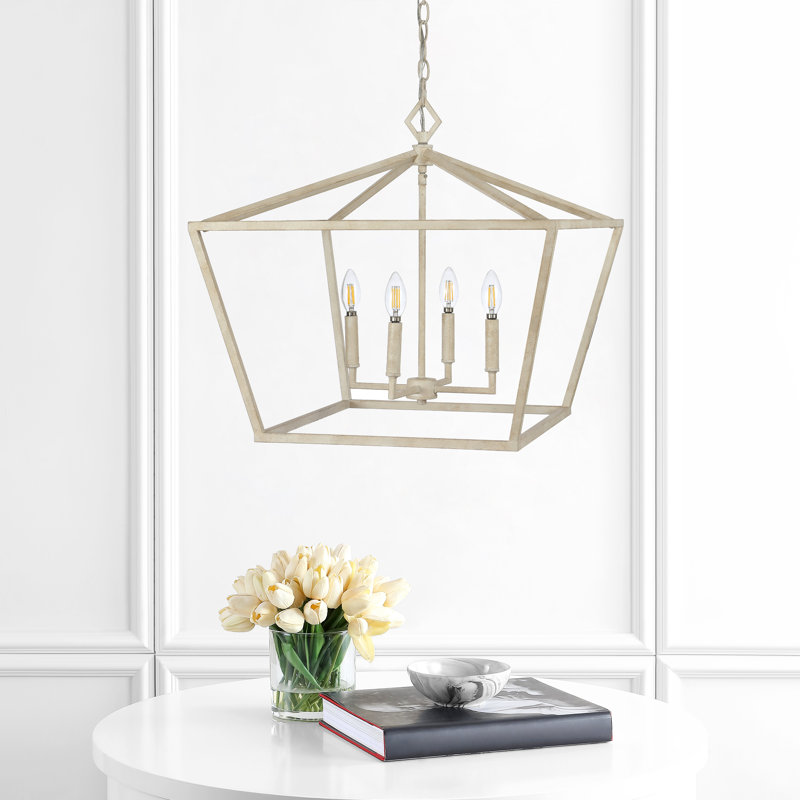 Luminaire suspendu géométrique à 4 lumières, Blanc antique