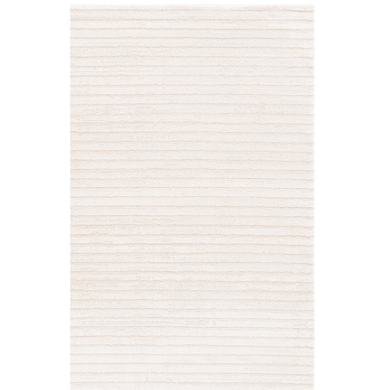 Tapis rayé ivoire / beige en polypropylène / polyester / jute / sisal tissé à la machine, Rectangle 5 pi 3 po x 7 pi 6 po