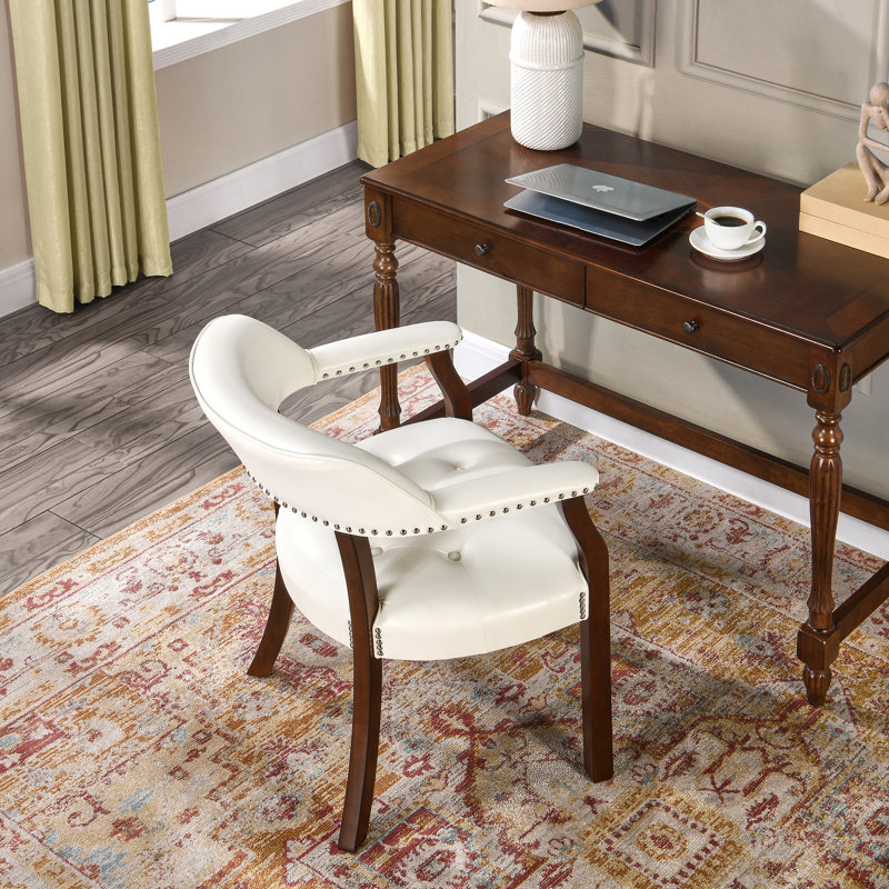 LUMERA Collection Tufted Arm Dining Chair Cream White, Cream, Espresso