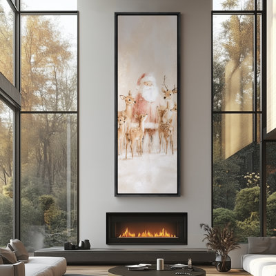 Santa Claus Deer Christmas Winter Artwork, Living Room Pictures, Framed Canvas Giclee Print Wall Art