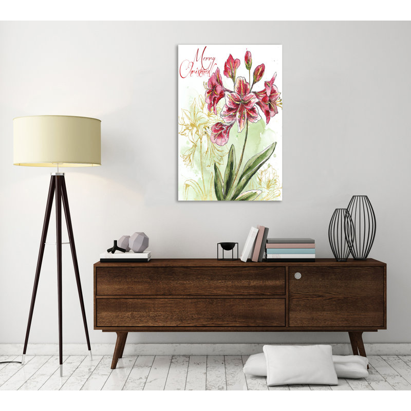 Christmas Amarillys With Gold II - Wrapped Canvas Painting, 152.4 cm H x 101.6 cm W