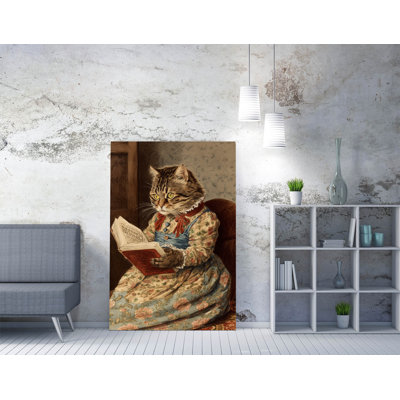 Cat reading a book by beatrix potter Canvas Wall Art Print Picture
