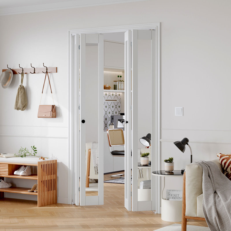 Porte pliante en verre miroitant et en bois manufacturé avec trousse de quincaillerie d'installation, 48 po x 80 po