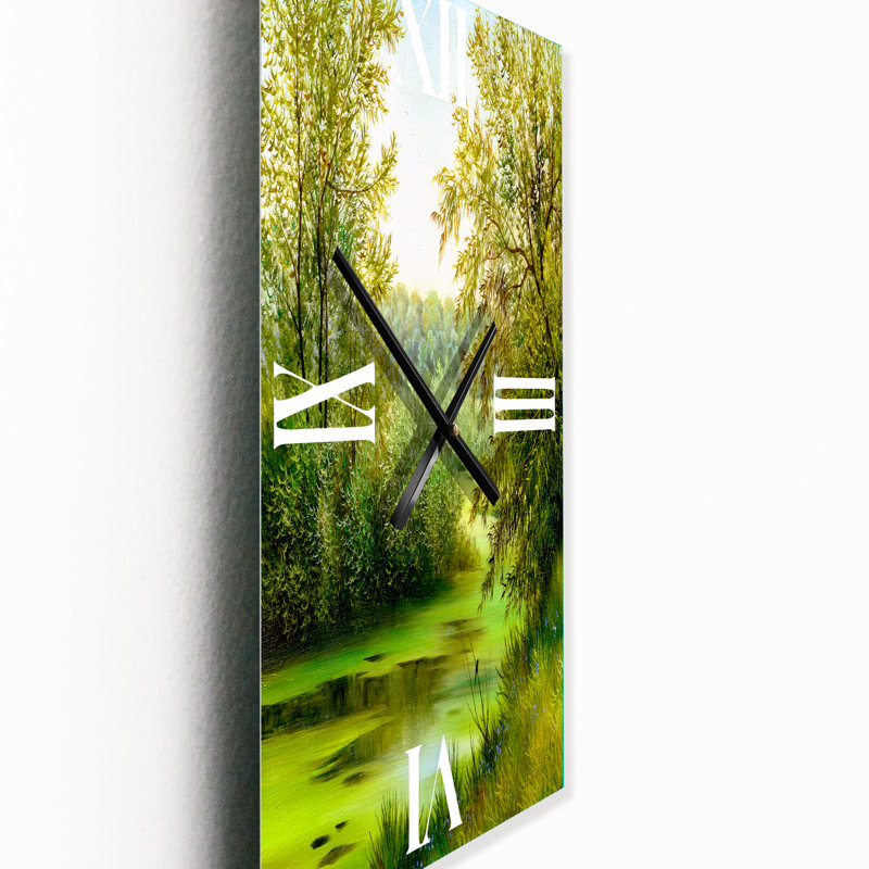 Horloge murale étang avec arbres printaniers, Grand