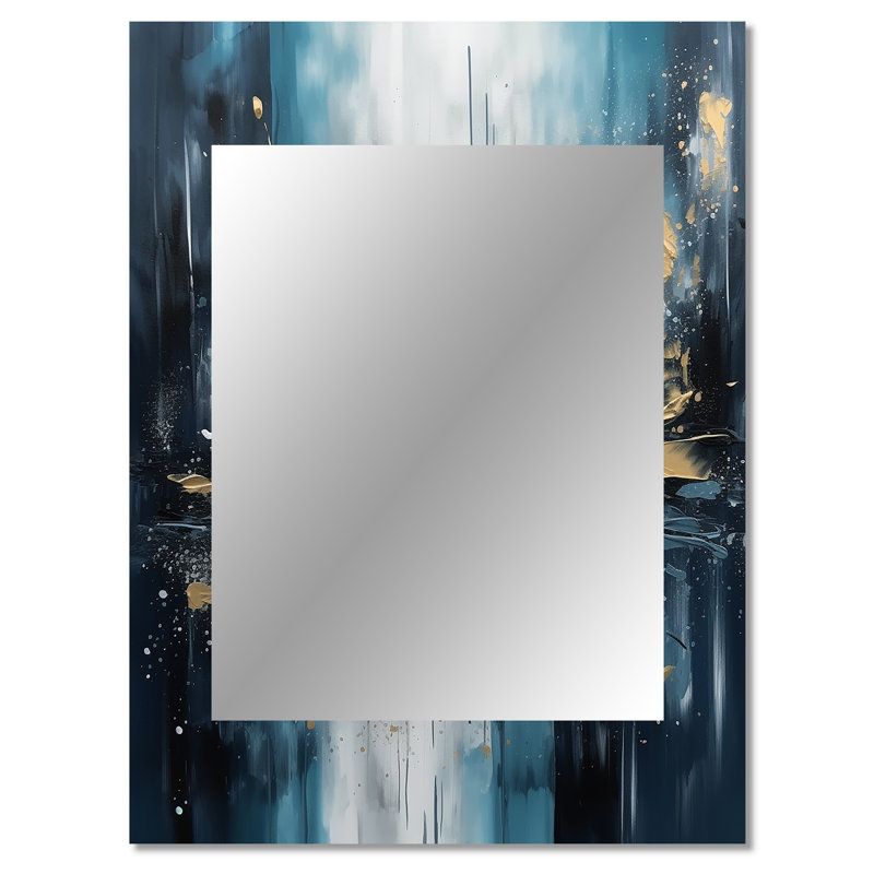 Or et bleu Urban Elegance III - City Art Deco, miroir mural décoratif, 40 po x 30 po