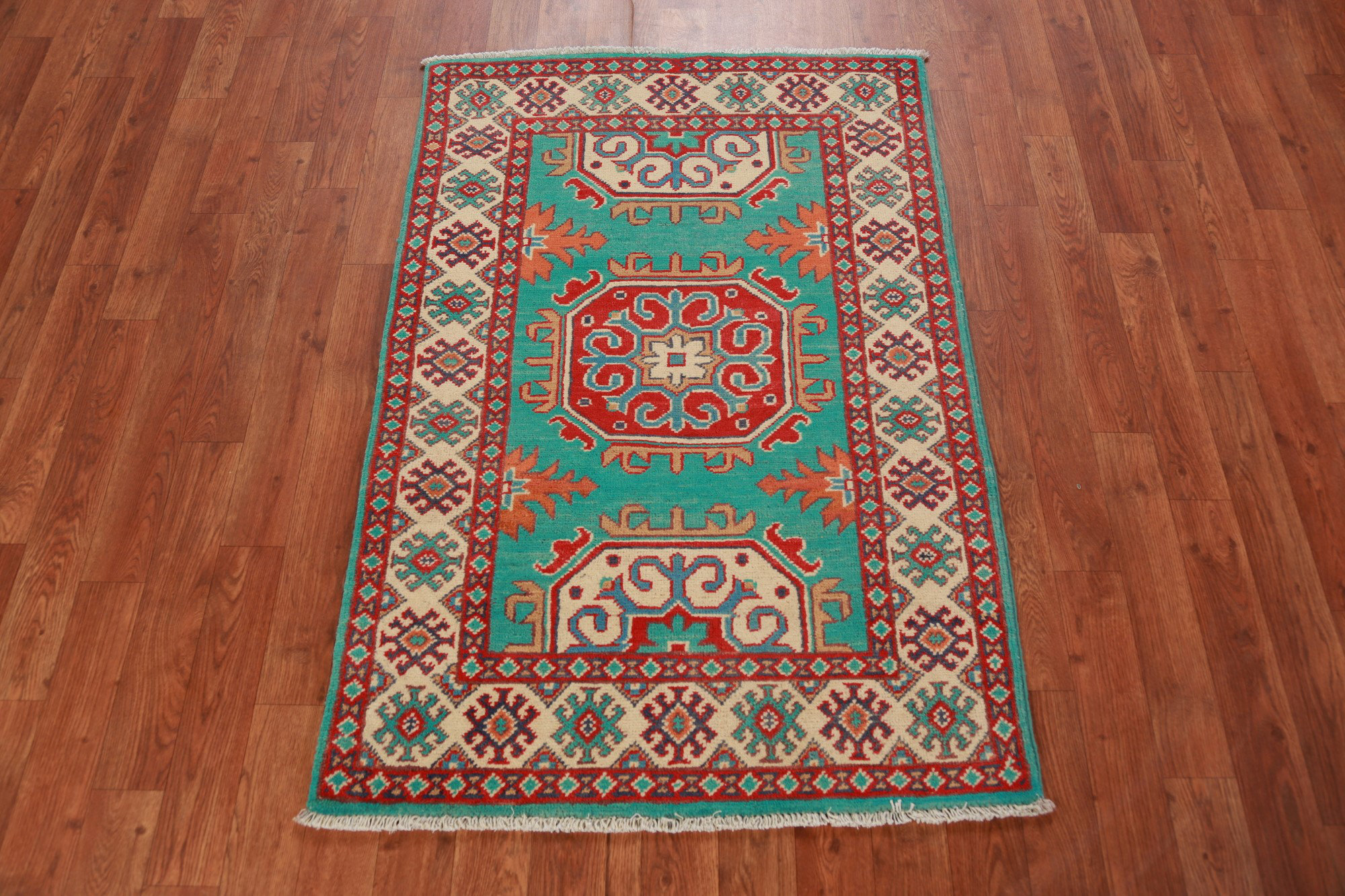 Bungalow Rose Turquoise Green Kazak Handmade Accent Rug 3x4 | Wayfair