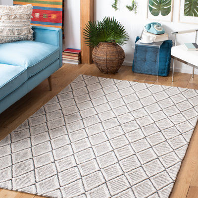 Tapis géométrique en laine et en coton tissé à la main avec latex Marbella