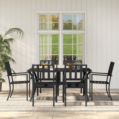 Abriya 6 - Person Steel Patio Dining Set Umbrella Hole Included Rectangular Table