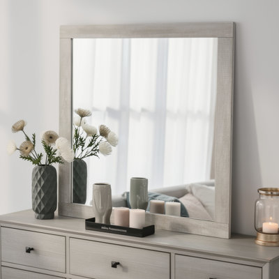 Miroir de commode Dabu, conception encadrée, bois gris clair, rectangulaire 37 x 39