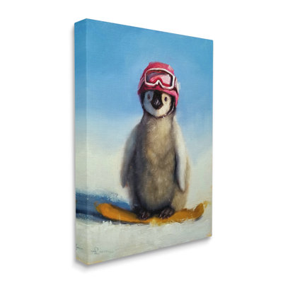 «Snowy Penguin Chick Snowboarding», lunettes de sport rouges par Lucia Heffernan