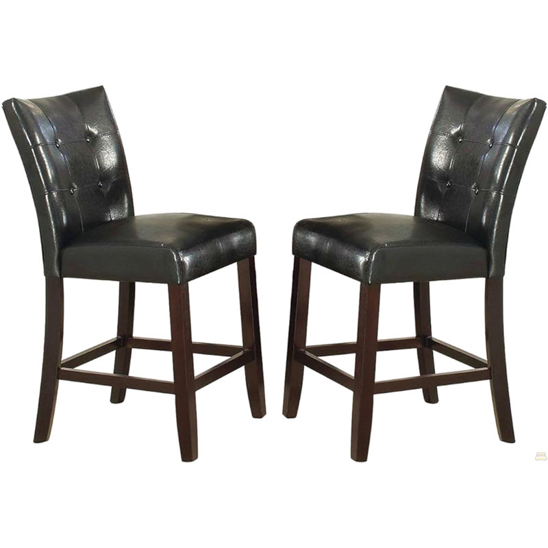 Ensemble de 2 chaises hautes capitonnées en similicuir, Noir, Noir