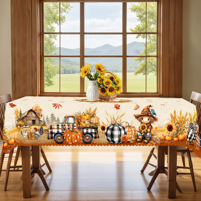 Autumn-Winter Tablecloth 152x220cm Rectangular Seasonal Holiday Patterns Scarecrow Design Party Picnic Dinner Table Cover