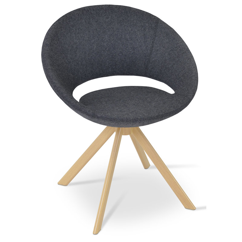 Crescent Metal Solid Back Dining Chair, Black Faux Leather, Natural