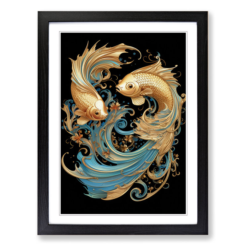 Siamese Fighting Fish Nouveau - Framed Print, Black, 34cm H x 25cm W x 2cm D