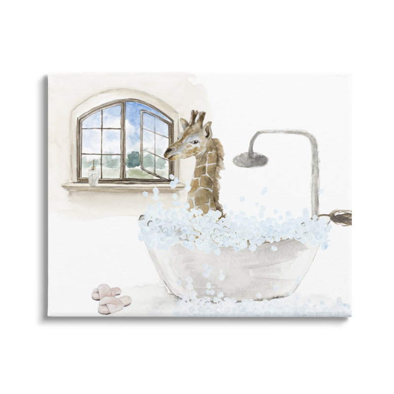«Girafe Bubble Bath Animal Scene» par Lanie Loreth, impression sur toile tendue, H 36 po x l 48 po x P 1,5 po