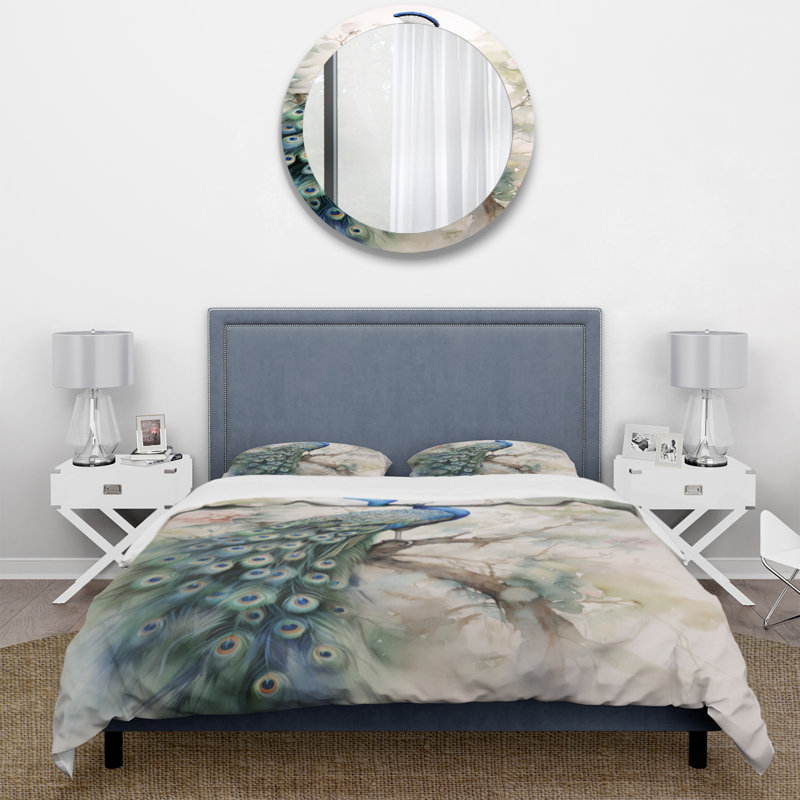 Ensemble de housse de couette en microfibre / polyester Blue Ink Wash Peacock II Bedding