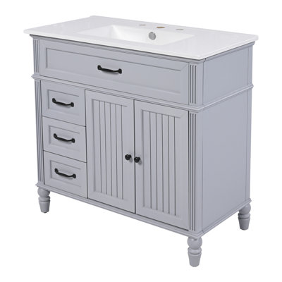  Meuble-lavabo de salle de bain avec lavabo, armoire à tiroirs multiples, structure solide et panneau de fibres à densité moyenne, gris