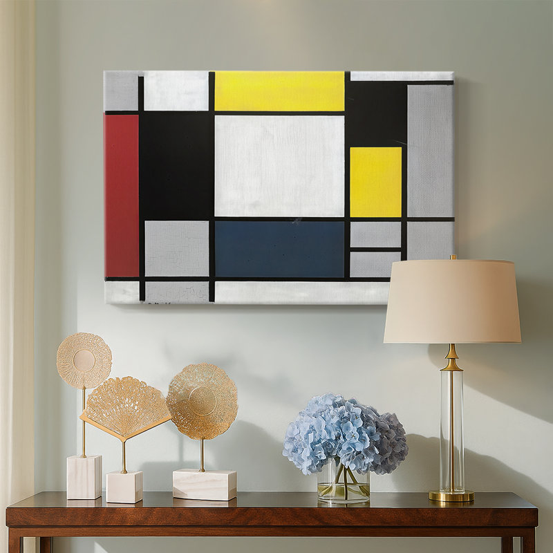 Composition avec grand avion rouge, jaune, noir, gris et bleu - Piet Mondrian - toile tendue avec châssis - 1921, 12 x 18