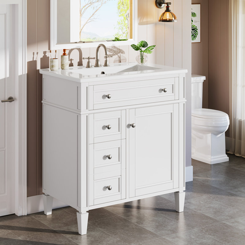 Meuble-lavabo moderne 30 po avec lavabo et rangement blanc, Blanc, 30"