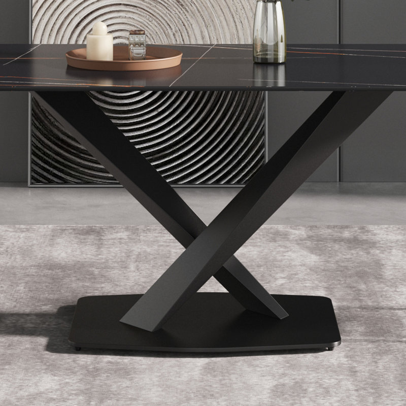 Sintered Stone Dining Table, Black, 29.53”H x 63"L x 35.4"W, Black