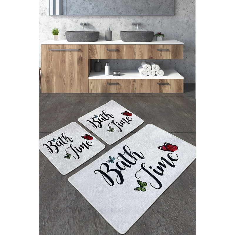Luxurious Bathmat Set (3 Pieces), Soft Polyester, 23.6 x 39.4 inches (1 Piece) & 19.7 x 23.6 inches (2 Pieces) | Antibacterial, Non-Slip Underside, 20.5 oz/sq ft | Machine Washable & Durable, Perfect for Elegant Bathrooms