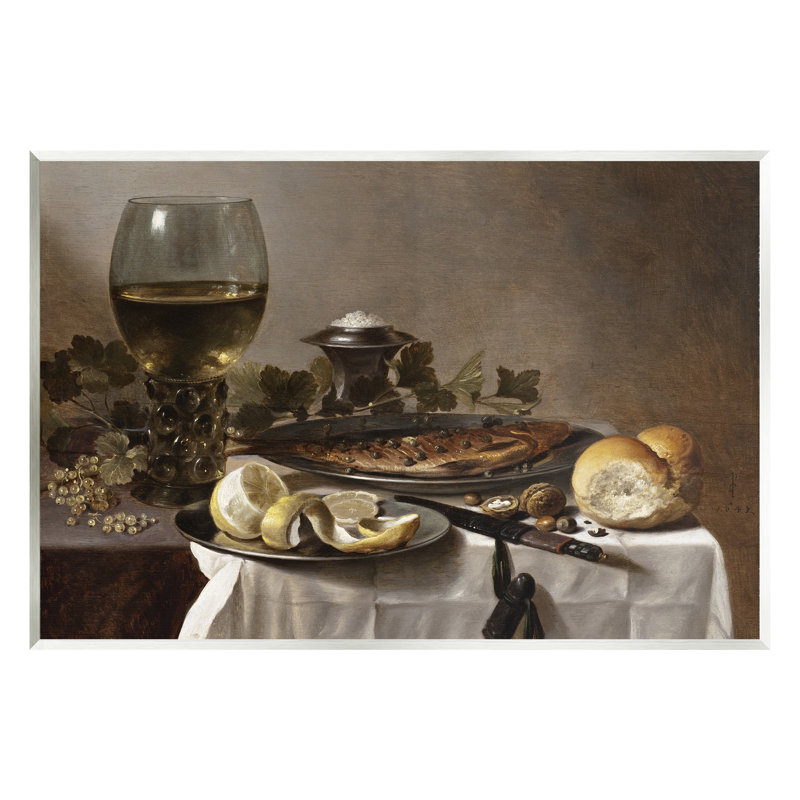 Nature morte avec du vin et du pain de hareng, Peter Claesz par One1000paintings, H 13 po x l 19 po x P 0,5 po