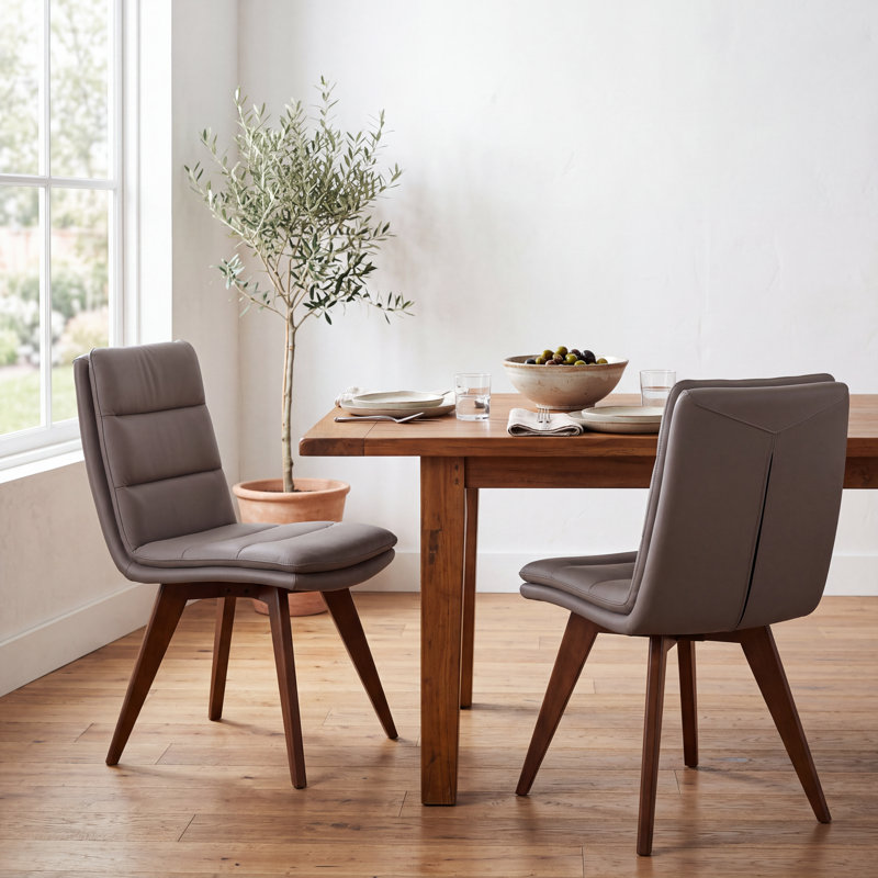 Chaise de salle à manger moderne grise rembourrée avec pattes en bois - Paquet de 2
